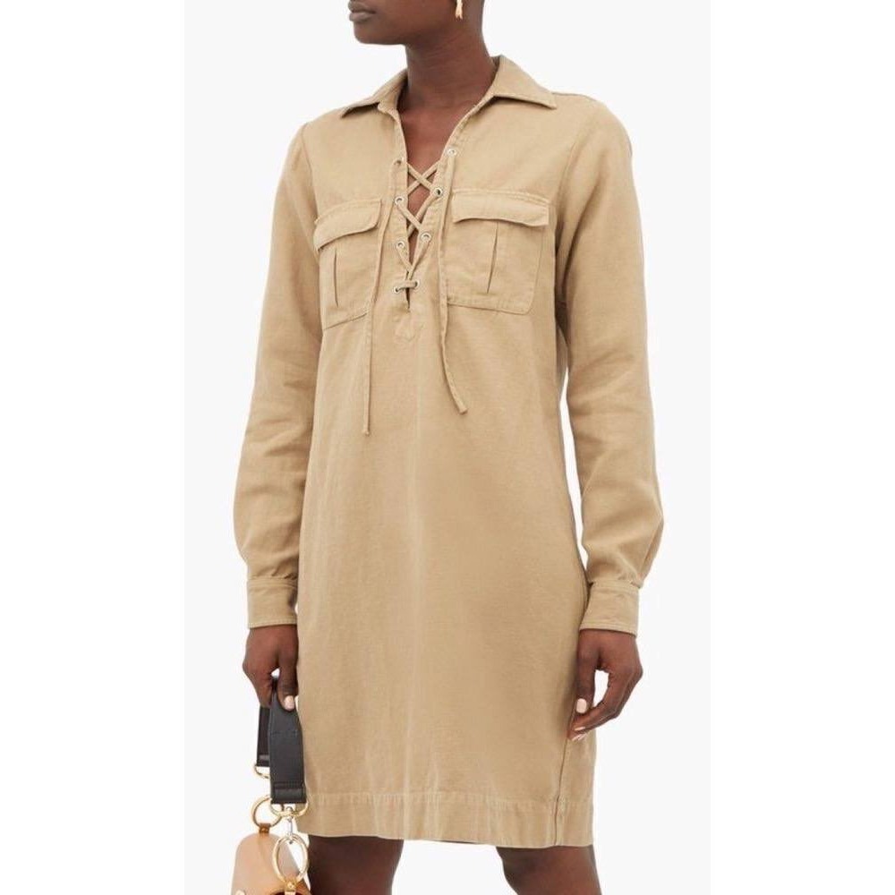 Nili Lotan Andrea Lace Up Shirtdress Khaki Cotton Utility Dress Sm Chic Safari